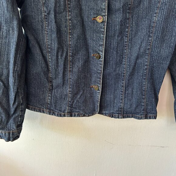 Christopher & Banks Denim Jacket Womens XL Stretch Rhinestones Button Front - Picture 3 of 8